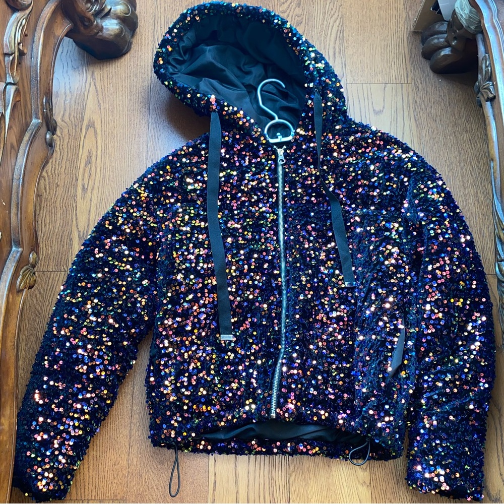 Holographic sequin puffer coat - brand new
